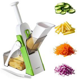 SupMaKin Upgrade Safe Mandoline Slicer front view showing compact, space-saving design.