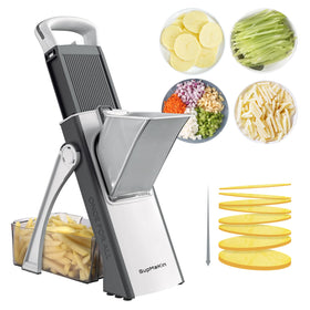 SupMaKin Upgrade Safe Mandoline Slicer front view for compact, efficient prep