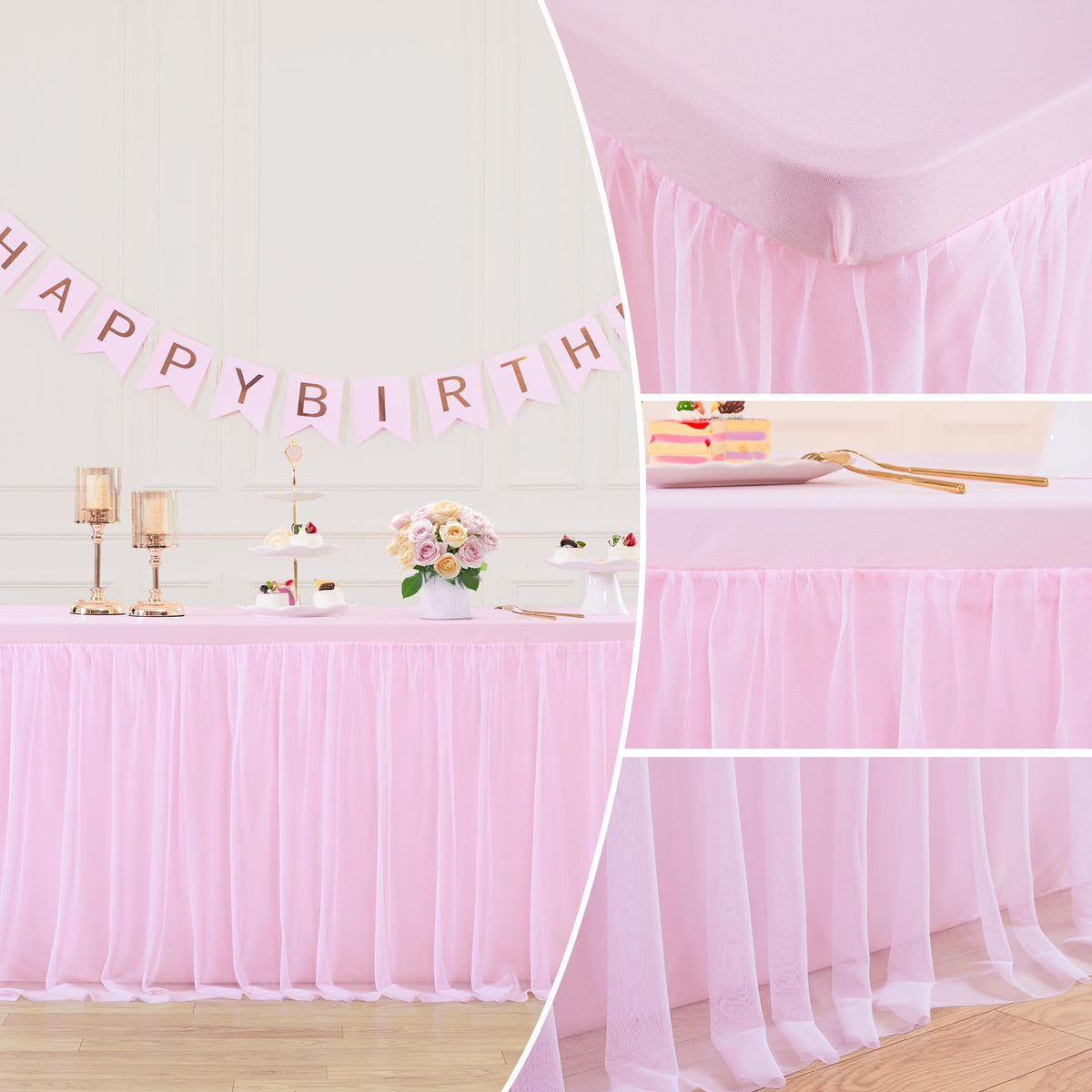 Suppromo easy-clean reusable pink table cover saves setup time.