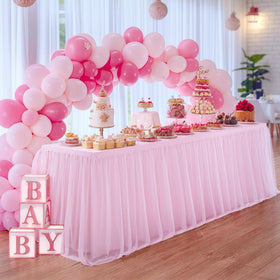 Suppromo pink tulle skirt tablecloth one-piece adds romantic decoration.