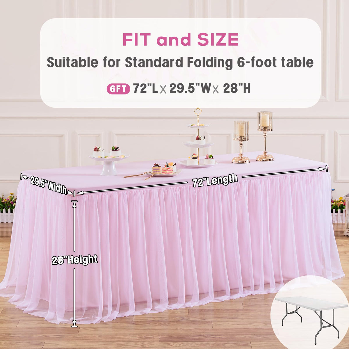 Suppromo tablecloth for dining and banquets elevates desk and dessert displays.