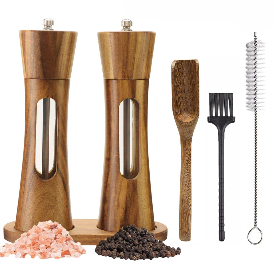 SUPRNN 8-inch acacia wood grinders shown on a kitchen counter for daily use