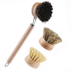 SUPRNN bamboo dish brush with wooden handle close-up for comfortable scrubbing