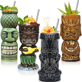 SuproBarware tiki glass set for cocktails, durable ceramic mugs for home entertaining.