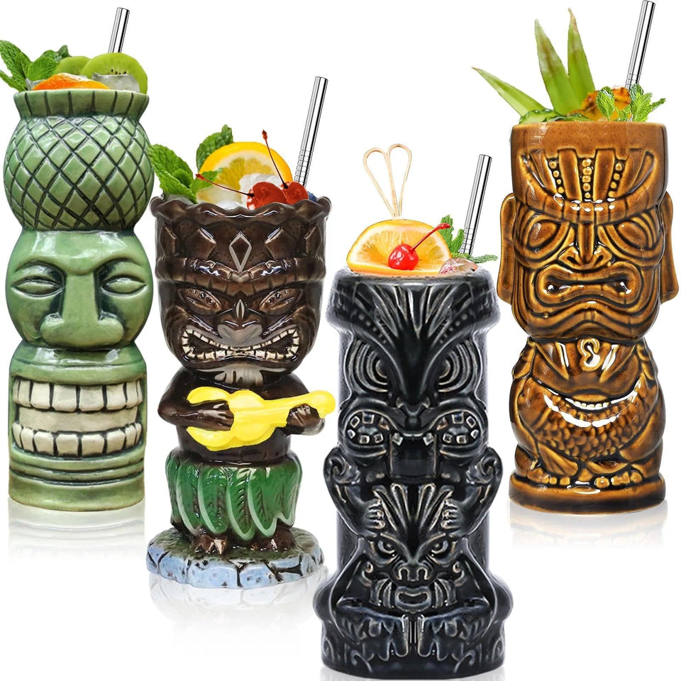 SuproBarware tiki glass set for cocktails, durable ceramic mugs for home entertaining.