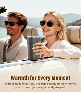 Supsonic mug on charging base maintaining beverage warmth throughout the day.