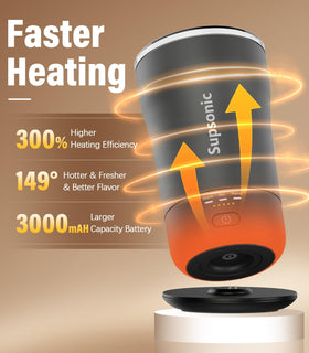 Supsonic mug with digital control demonstrating precise temperature options.