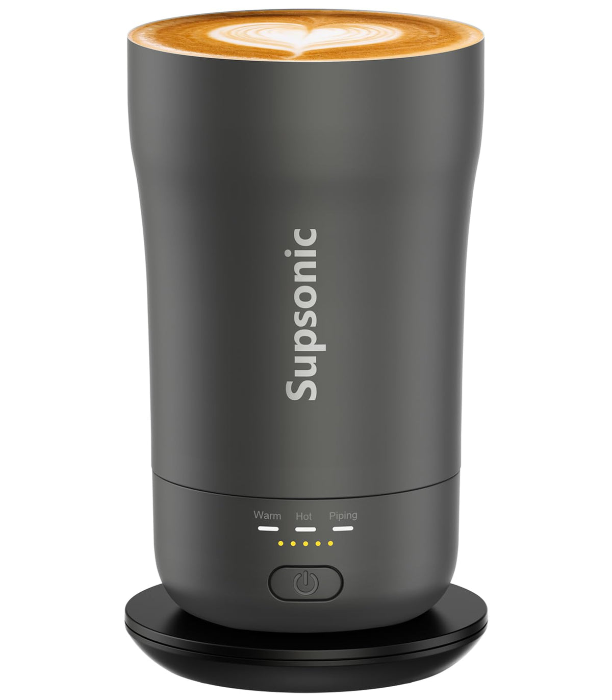 Supsonic 14oz heated mug front view showing sleek stainless steel and warmth-ready design.