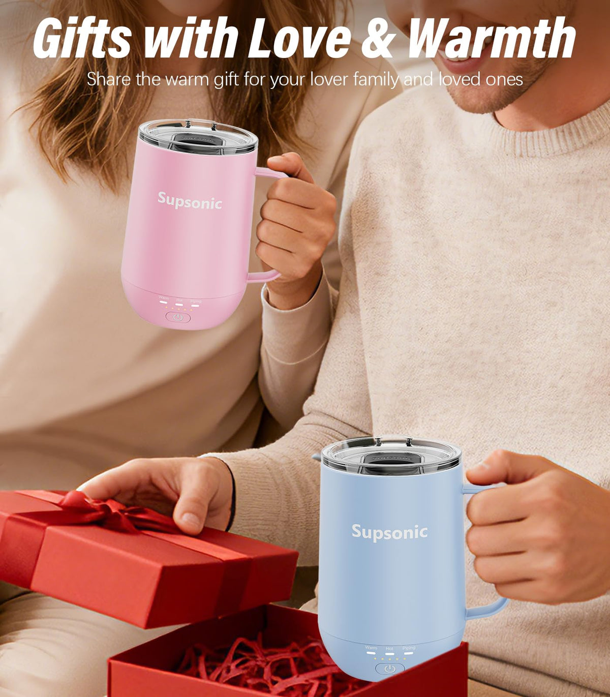 Supsonic 16oz self-heating mug auto shut-off feature visible