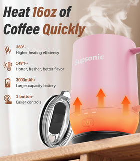Supsonic 16oz self-heating mug in use with coffee