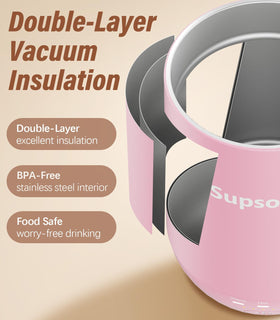 Supsonic 16oz self-heating mug stainless interior easy cleaning