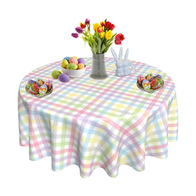 SuQKXCo rainbow checkered round tablecloth adds festive color for spring gatherings