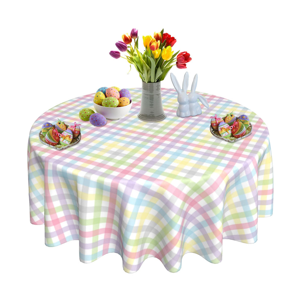 SuQKXCo rainbow checkered round tablecloth adds festive color for spring gatherings