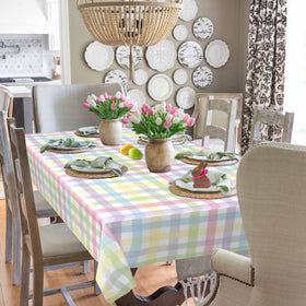 SuQKXCo rainbow plaid tablecloth for outdoor dining, ideal for patio parties and easy cleanup