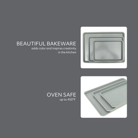Sur La Table Bake Sale rolled edges maintain a flat, warp-resistant surface.