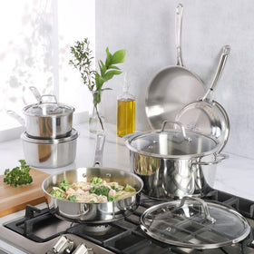 Sur La Table Chef's Deck full set displayed on stovetop for versatility