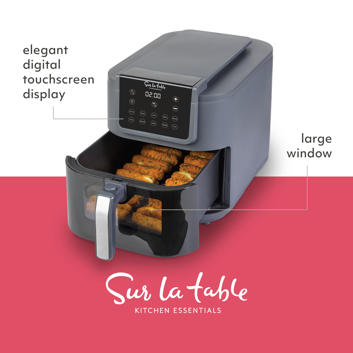 Sur La Table air fryer with digital touchscreen for precise control.