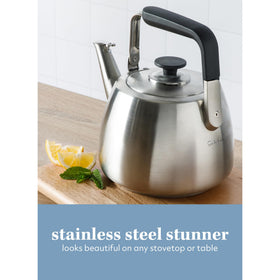 Sur La Table kettle showing the Bakelite handle for safe pouring.
