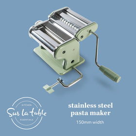 Sur La Table Va Bene pasta maker side view, showcasing sturdy build for busy kitchens.