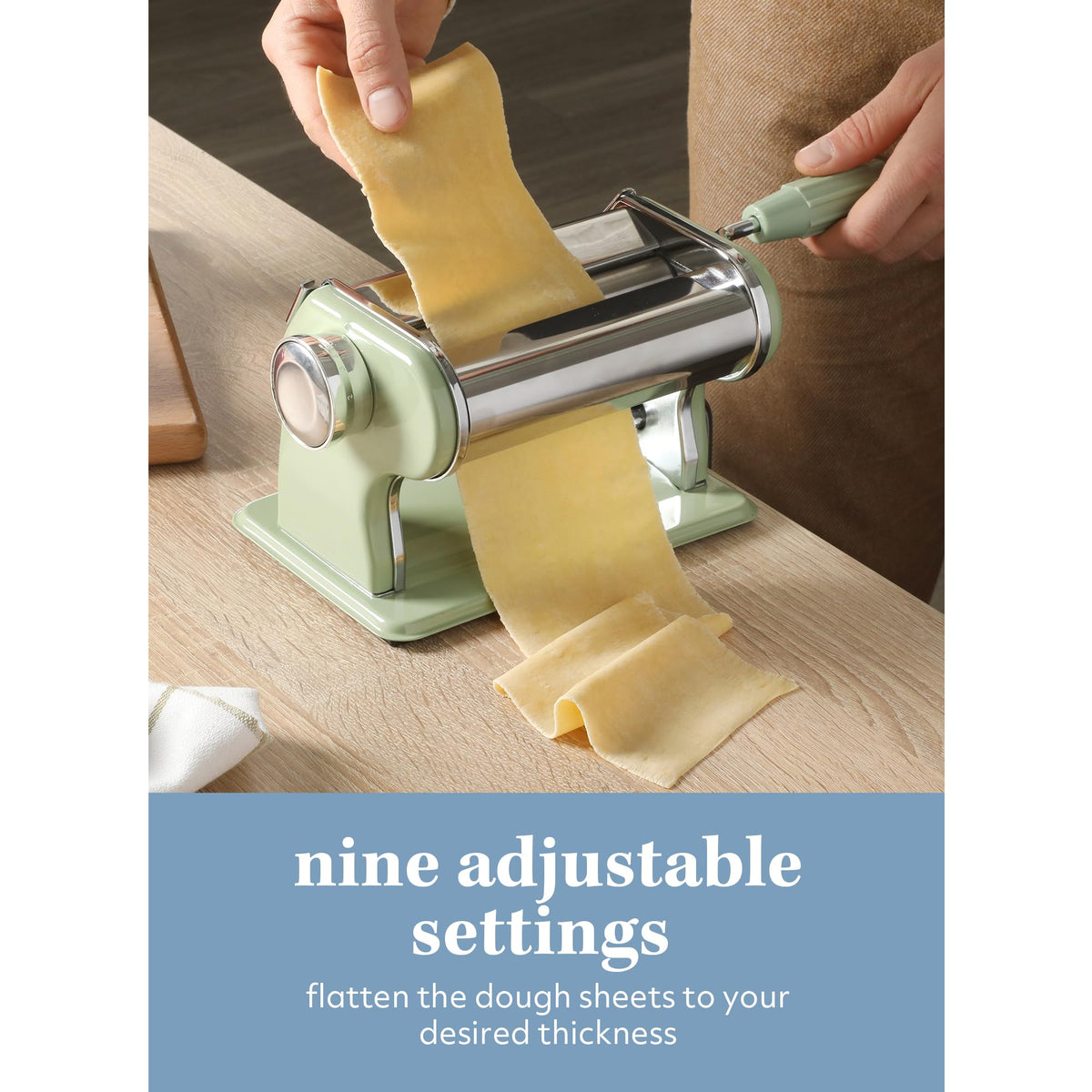 Sur La Table Va Bene roller-cutters attachment enables fettuccine and spaghetti at home.