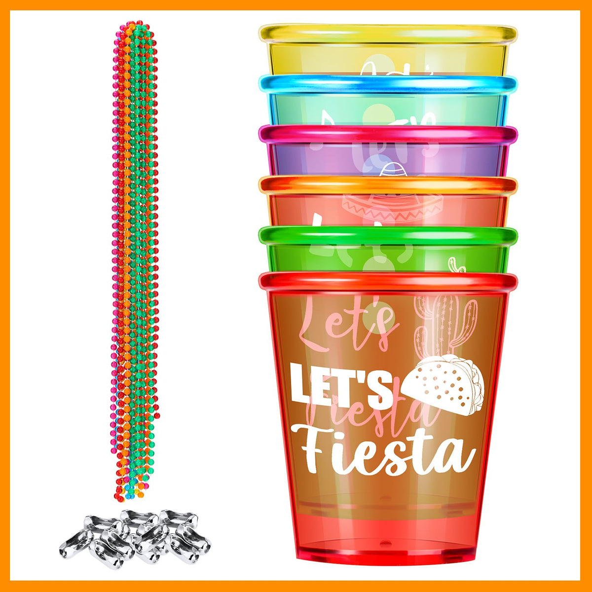 Sureio fiesta party necklace collection shown on a table ready for gifting.
