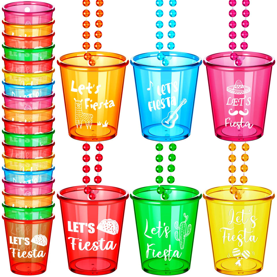 Sureio lets fiesta shot glass necklace 12-pack ready for party decoration and easy sharing.