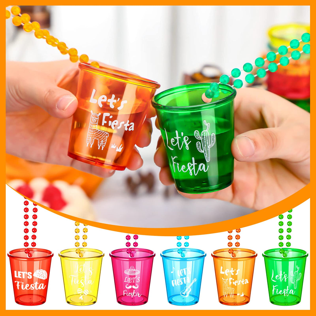 Sureio plastic shot glass necklace beads on a strap for lightweight wear.