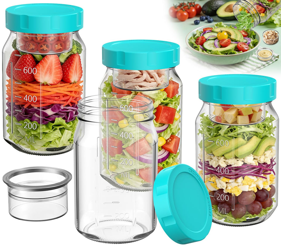 SURETIVIAN 4-pack glass salad jars offer 32oz capacity for fresh meals on the go.