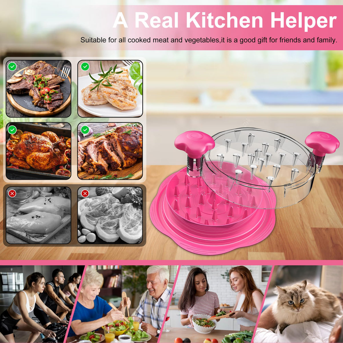 SURETIVIAN brush and fork included for thorough cleaning and serving prep.