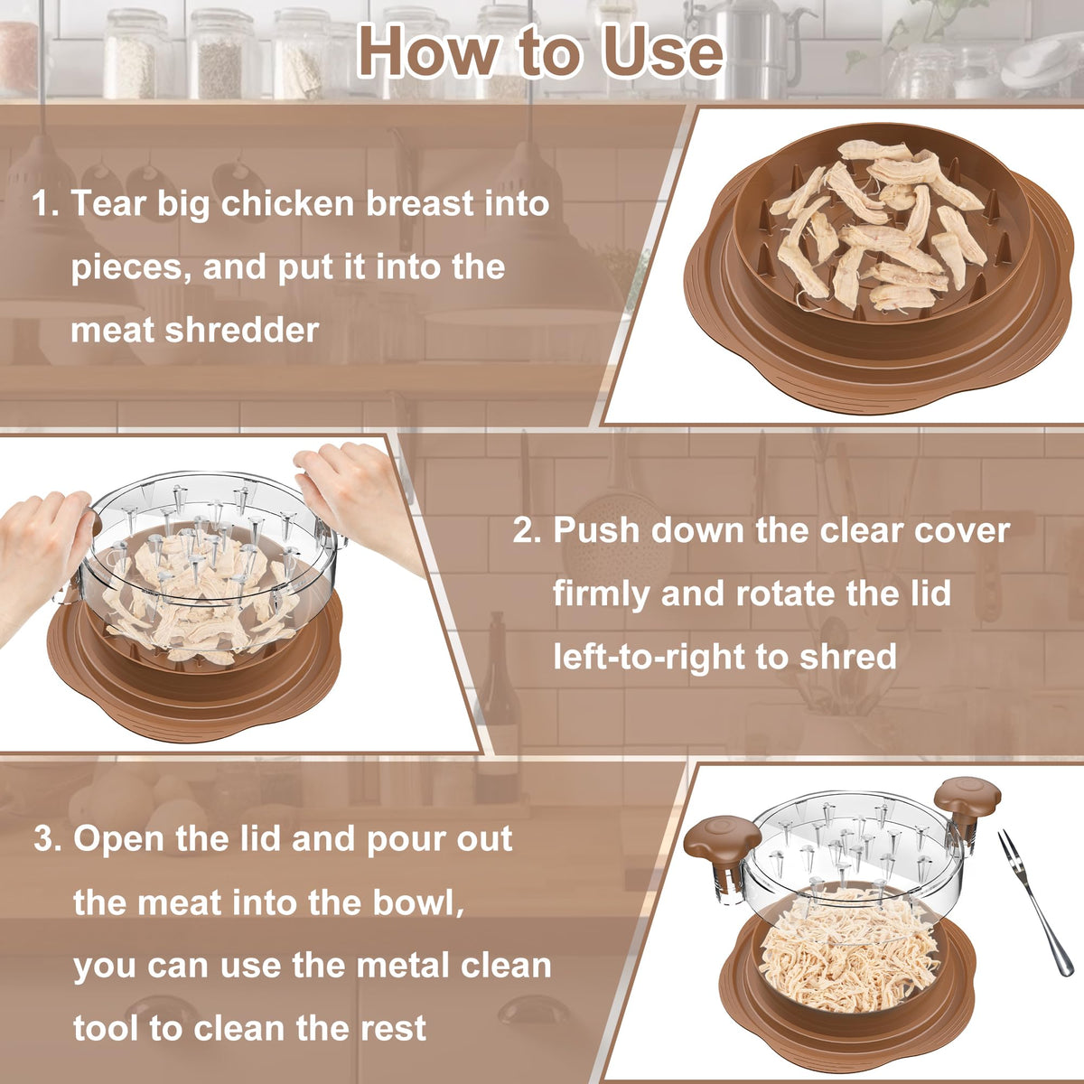 SURETIVIAN chicken shredder in action shredding meat for recipes