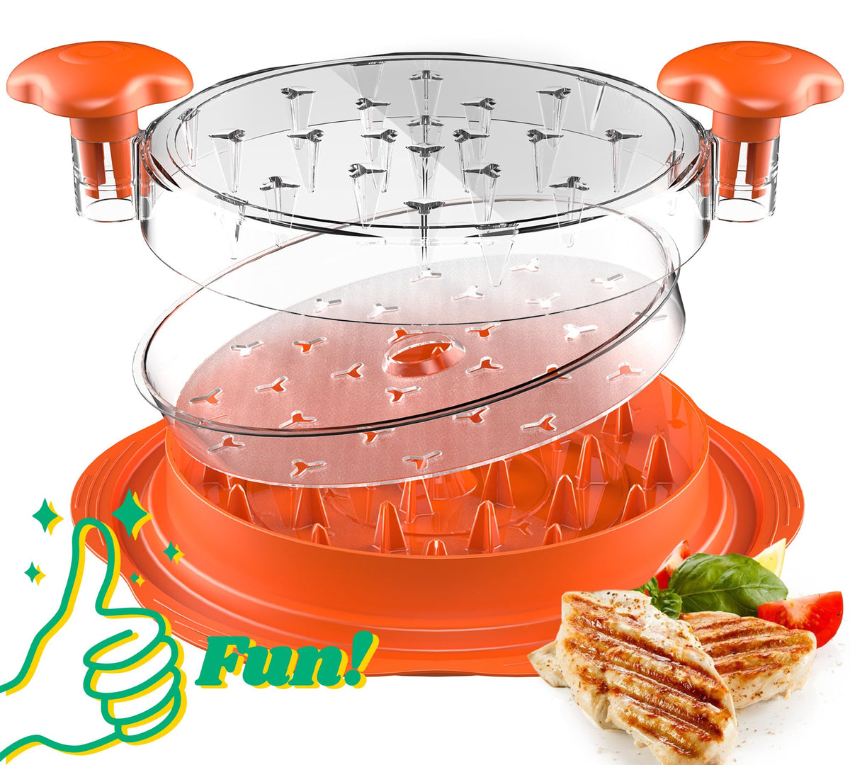 SURETIVIAN chicken shredder with removable plate showing quick, mess-free shredding.