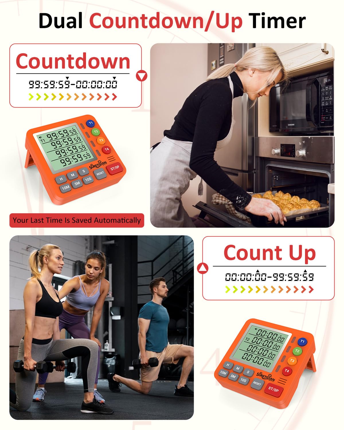 Suretivian timer's large display ensures readability from across the kitchen.
