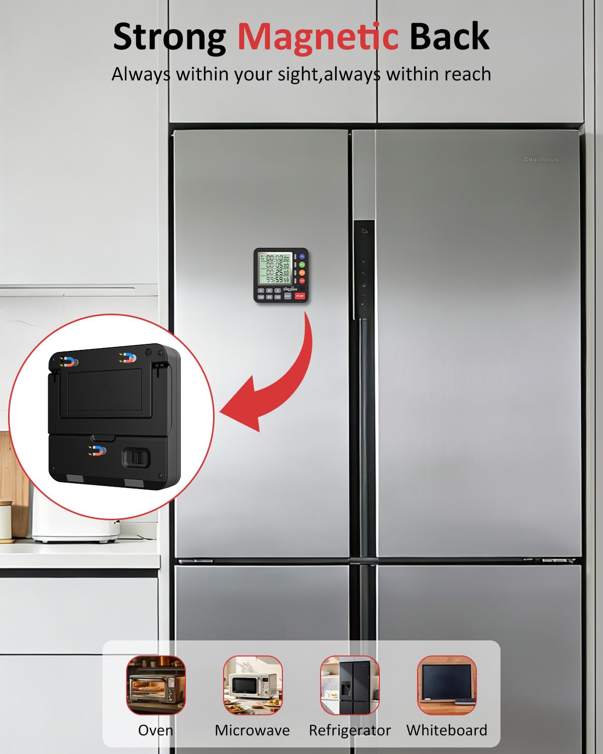 SURETIVIAN timer tilted 20 degrees for comfortable countertop viewing.