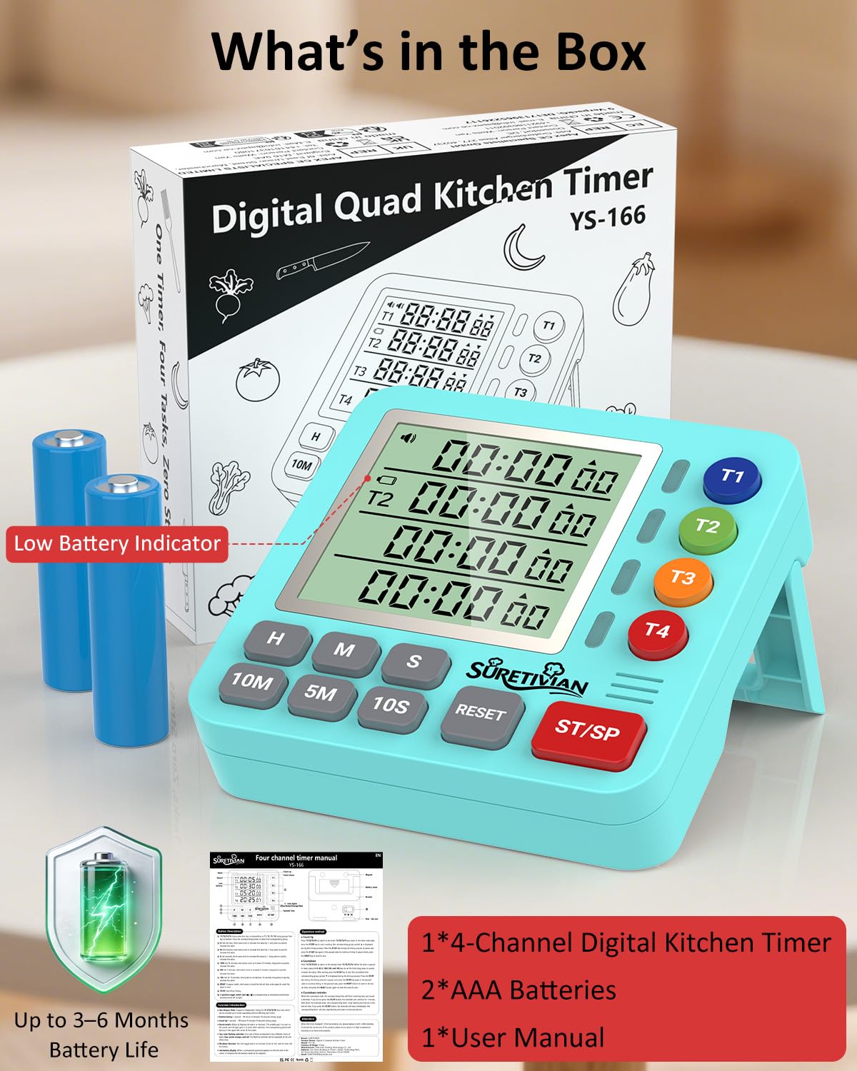 SURETIVIAN timer arrives with two AAA batteries for immediate use