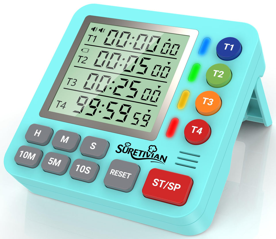 SURETIVIAN digital timer shows four-channel display for multiple tasks at once