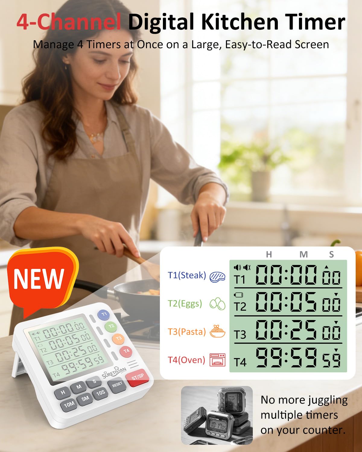 The 20° adjustable stand keeps the screen readable while cooking