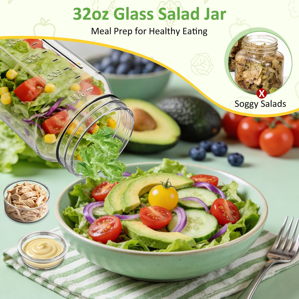 SURETIVIAN dressing cup 2oz keeps sauces separate and greens crisp.