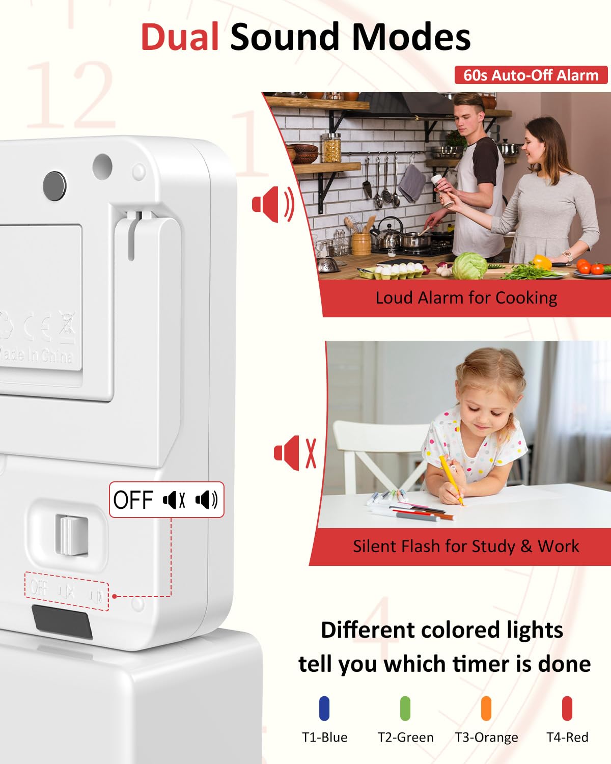Color-coded buttons indicate which timer ends