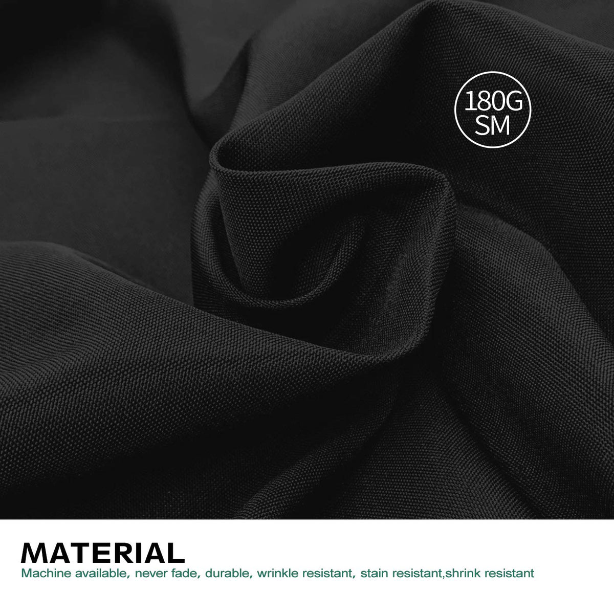 Surmente durable polyester black tablecloth withstands repeated use without fading.