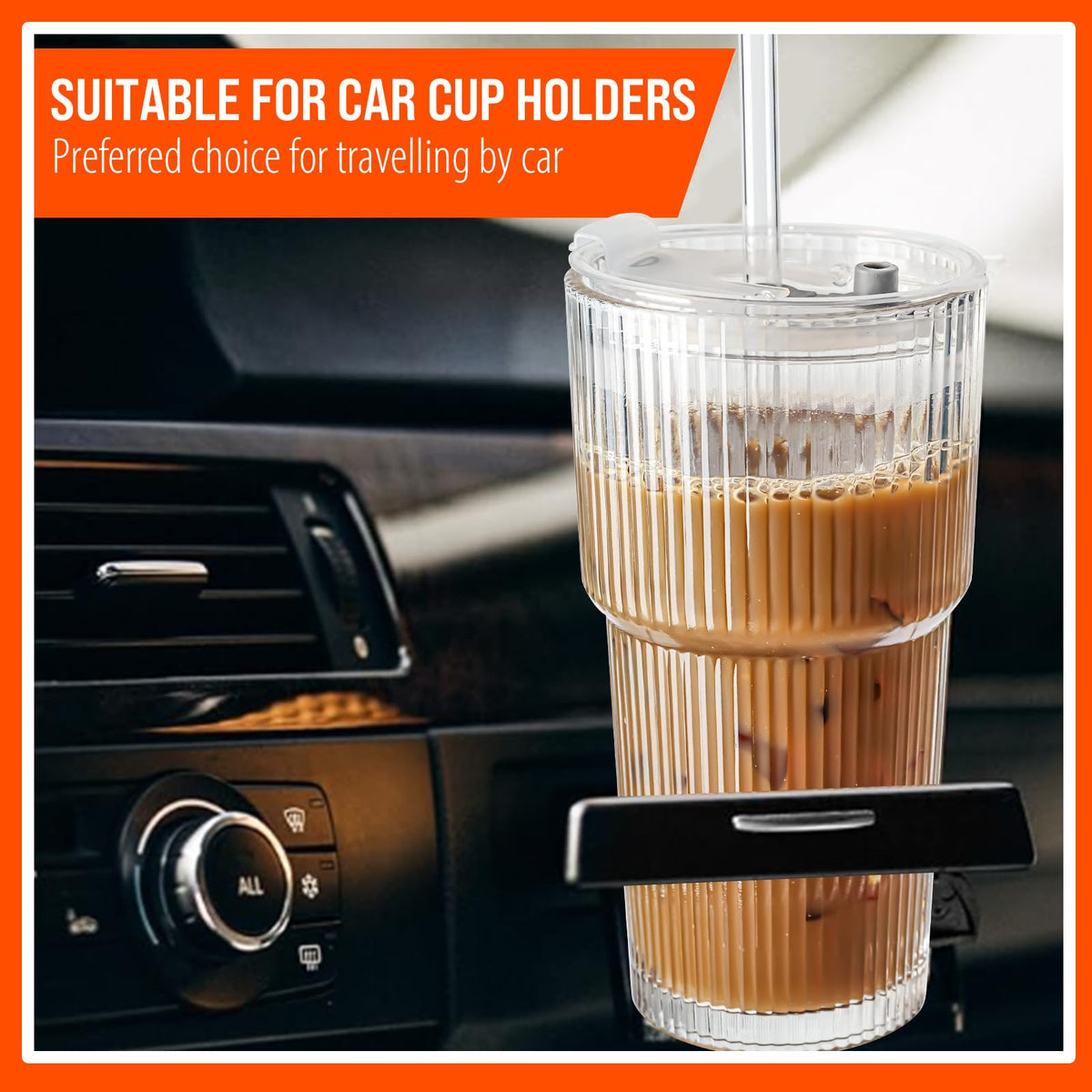 Suroque versatile set fits car cup holders for on-the-go sipping.