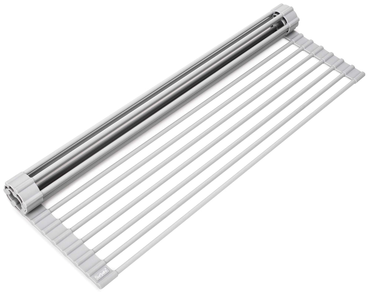 Surpahs roll-up rack over wide sink showing ample drying space