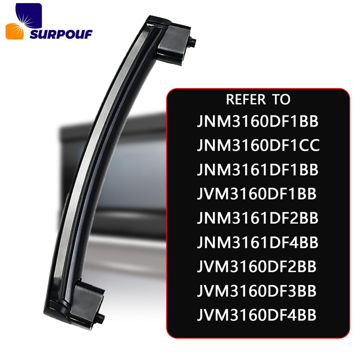 SURPOUF black microwave door handle closeup showing durable finish