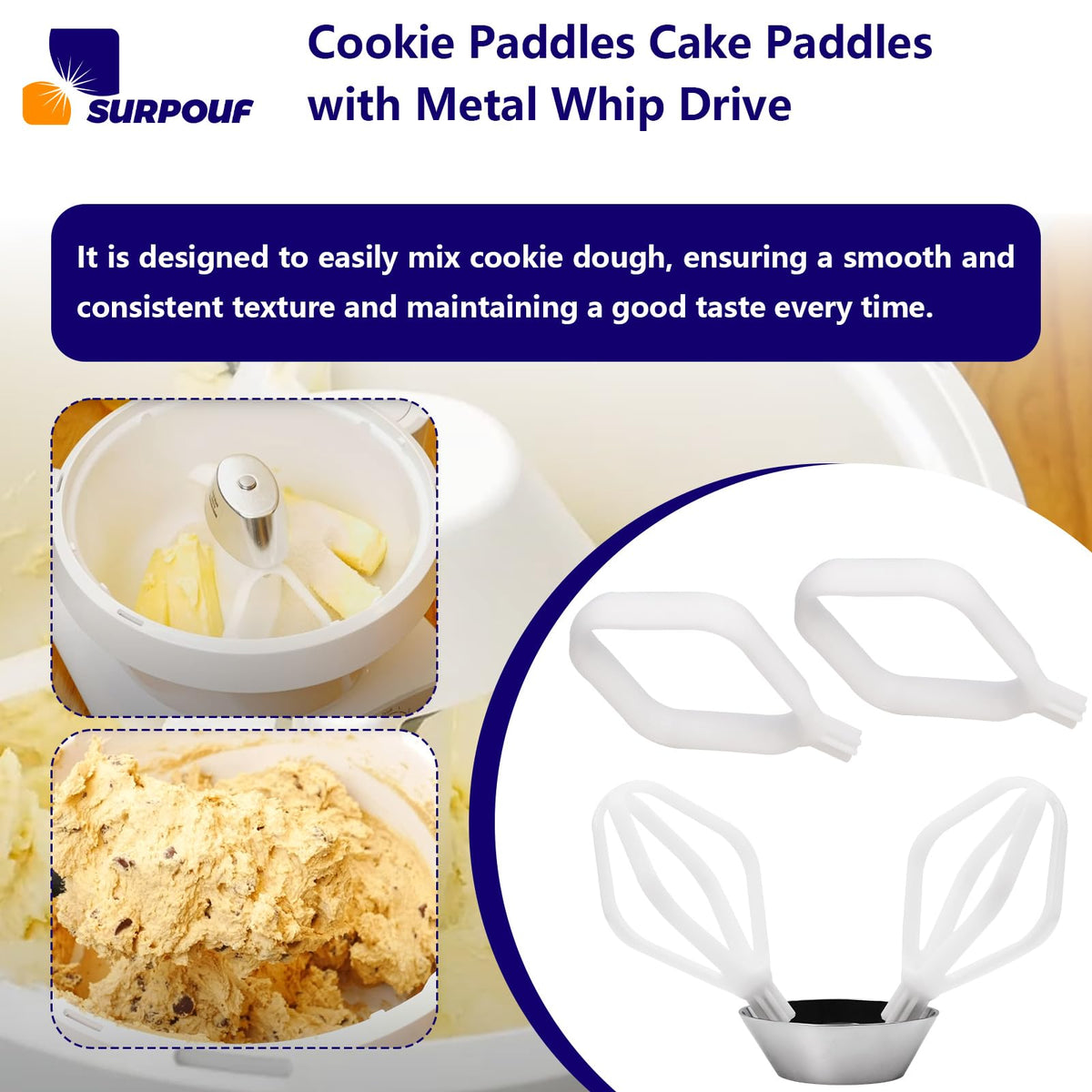 Surpouf paddle is easy to install and clean for hygienic dessert prep.