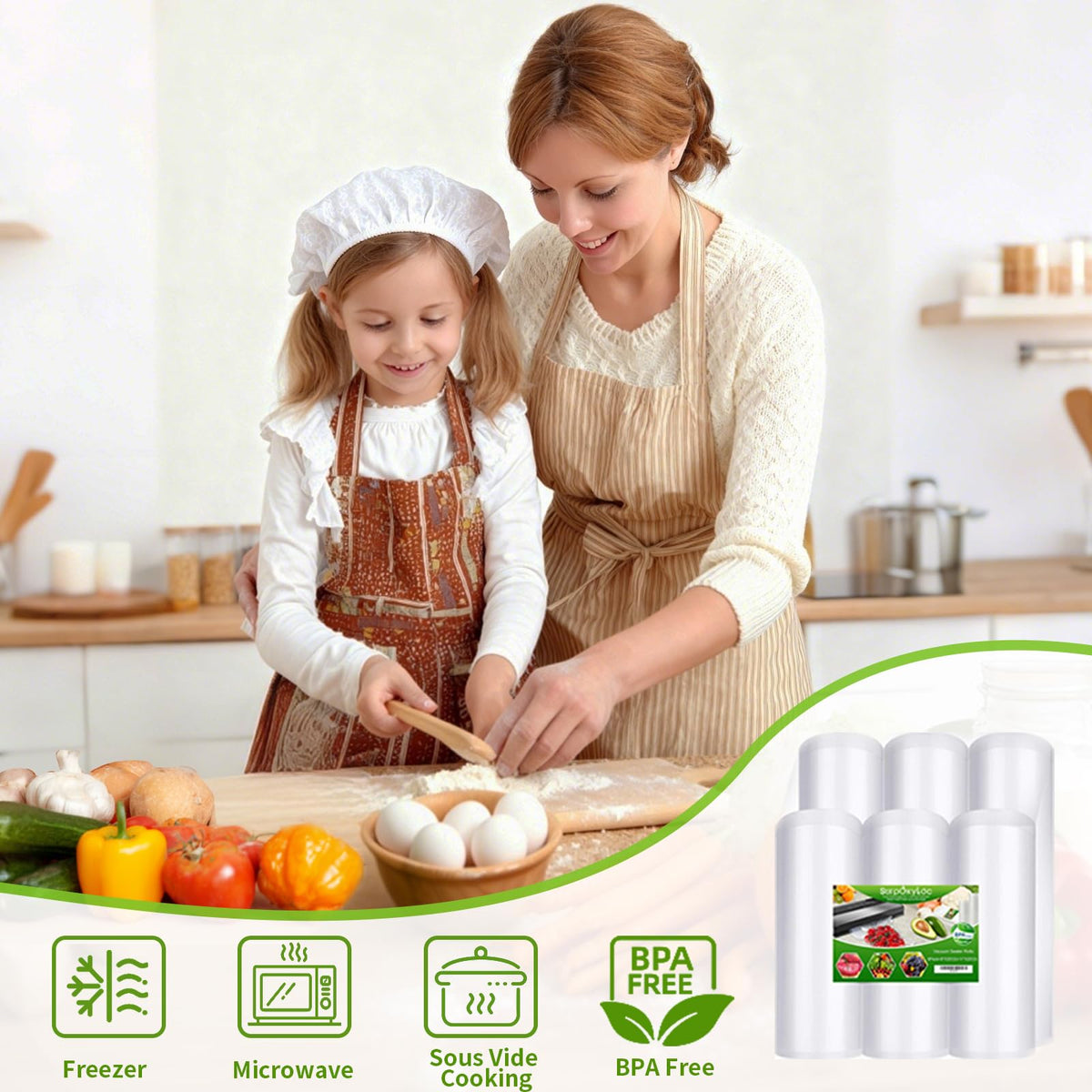 SurpOxyLoc fridge storage scene; compact bags help organize freezer space.