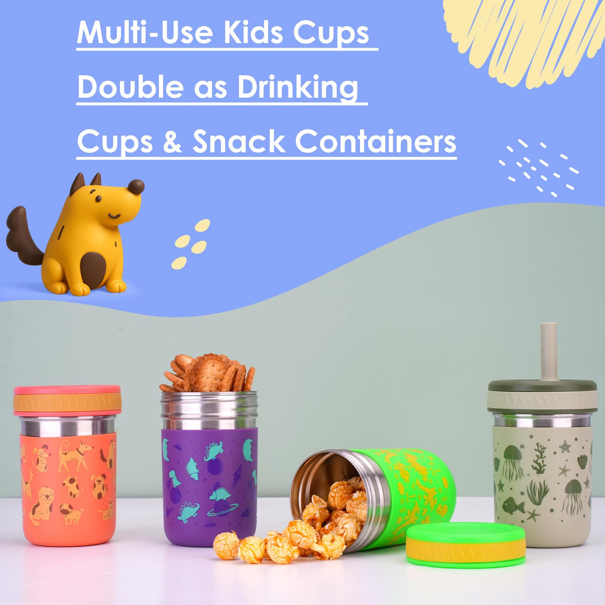 Sursip snack lid converts cup to portable snack container.