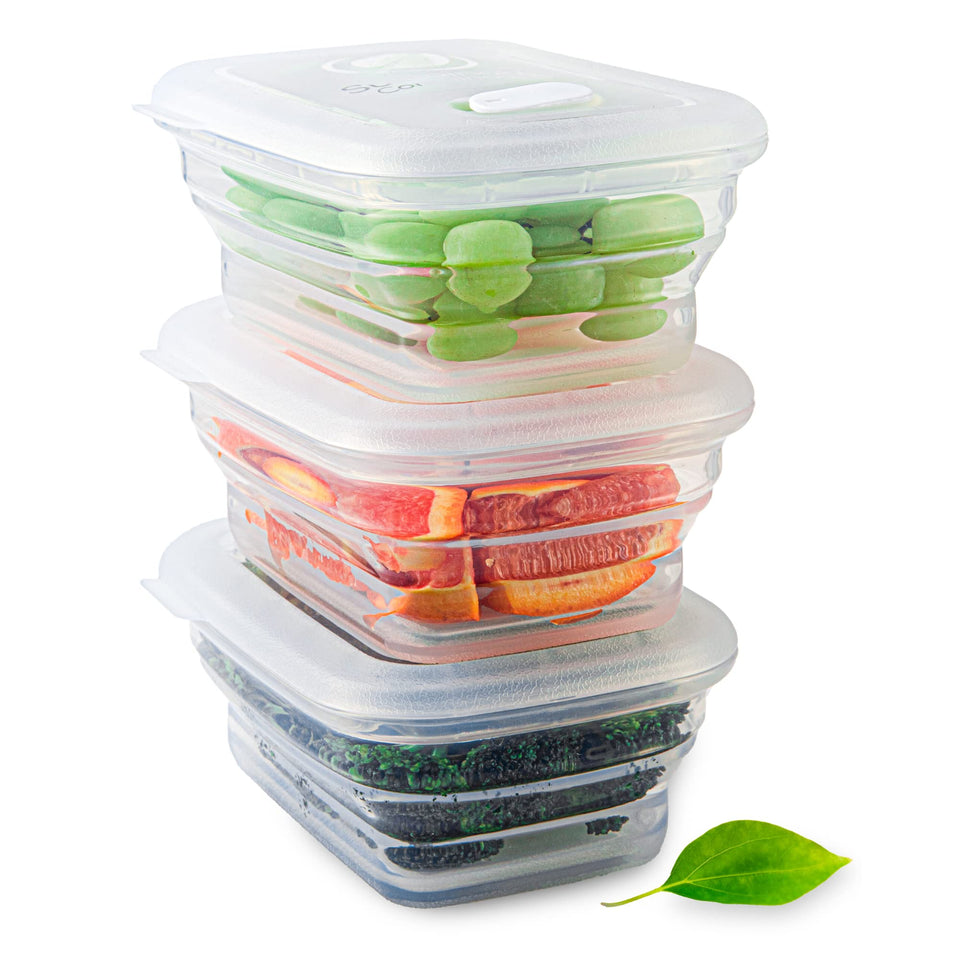 Sustainable Containables collapsible containers showing compact-fold in a kitchen setup for space saving