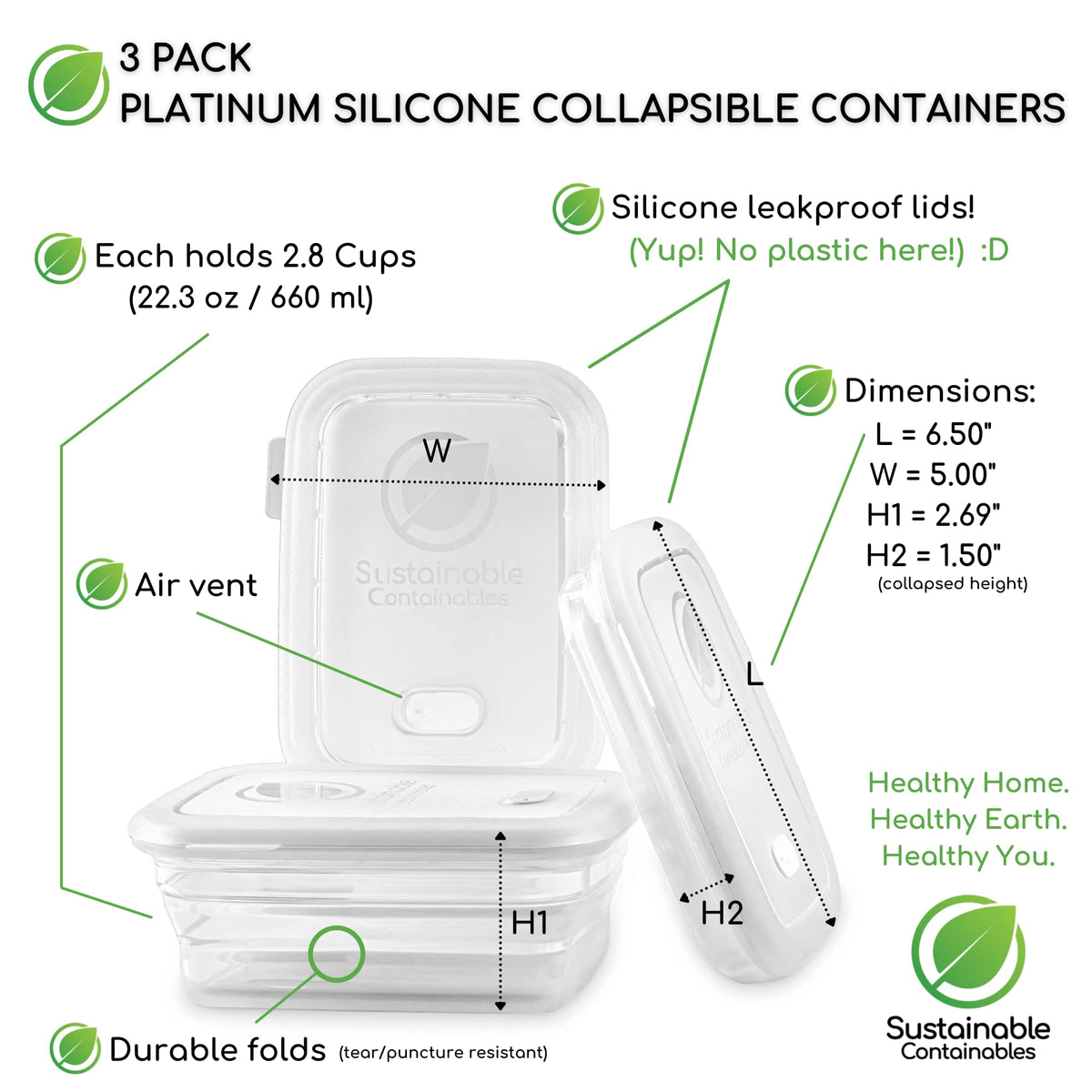 Sustainable Containables silicone leakproof lids sealing a meal for travel