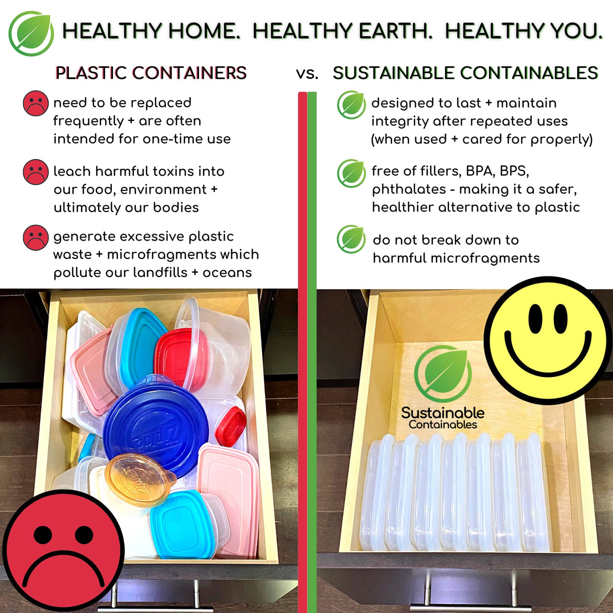 Sustainable Containables three-pack lunch snack boxes arranged for daily use