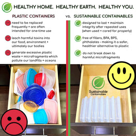Sustainable Containables three-pack lunch snack boxes arranged for daily use
