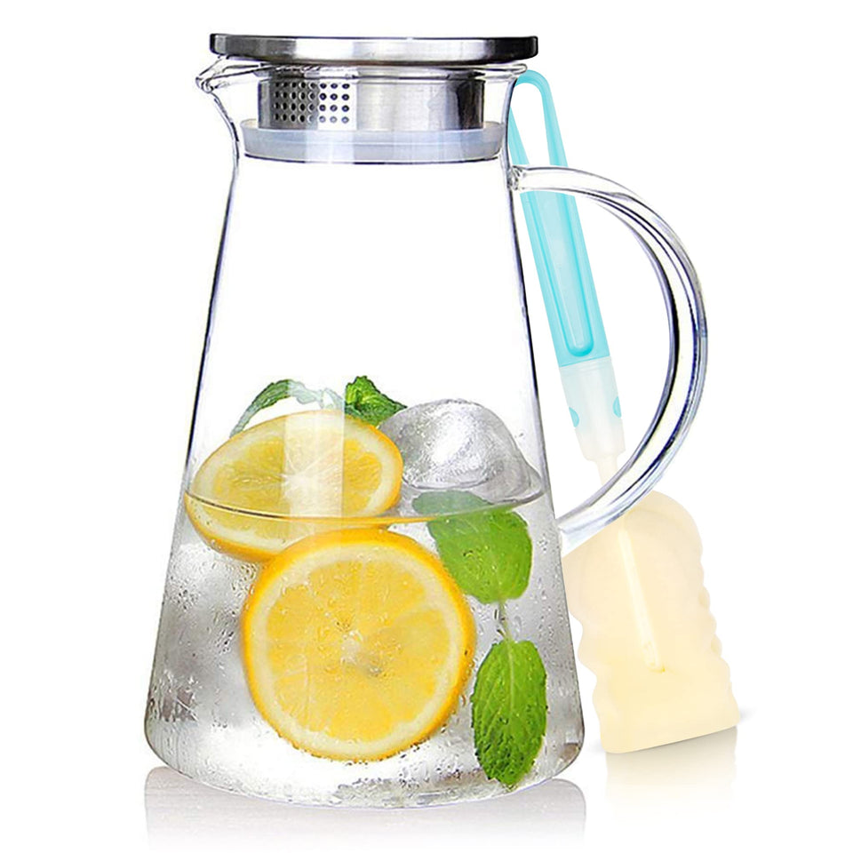 SUSTEAS 2-liter glass pitcher with lid for versatile beverages.